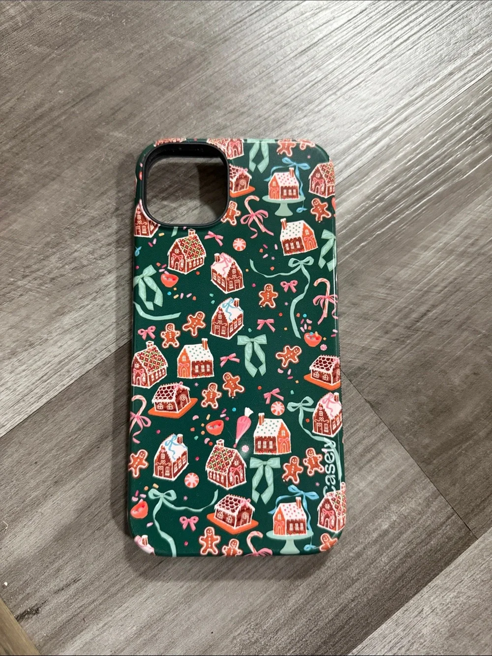 Holiday Gingerbread Print iPhone Case in Dark Green and Red